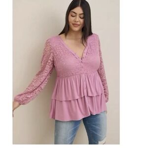 Torrid Pink Babydoll Lace Super Soft Tiered Button Top Size‎ 2X